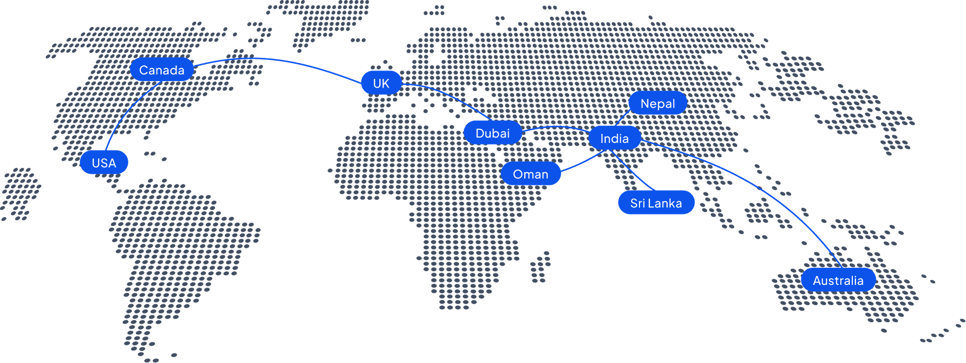 World map of the countries where Fielmente has worked with hospitality brands
